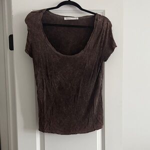 Brown Women's Short Sleeve Scoop Neck Top